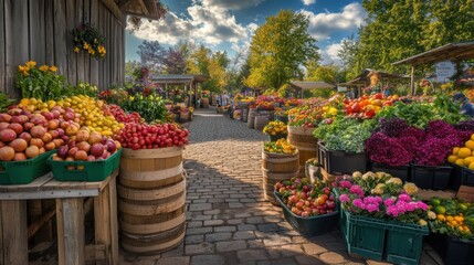 Obraz premium A lively photograph of a spring farmer s market, with colorful fresh produce