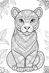 Stylized Black Panther. Freehand sketch for adult anti stress coloring book page with doodle and zentangle elements