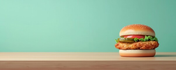 3D rendering of a spicy chicken sandwich with fried chicken breast, pickles, and spicy mayo on a toasted bun, Spicy chicken sandwich, Crispy and bold