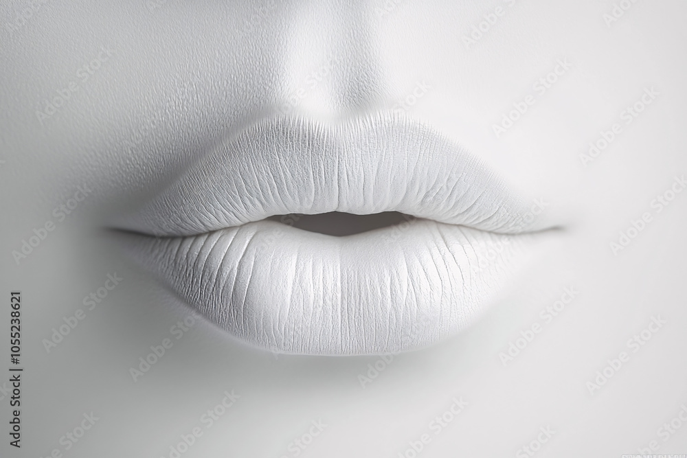 Poster a close-up of pale white lips with soft texture and smooth details creating a minimalist and etherea