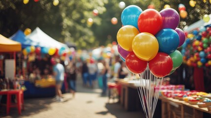 A simple balloon mockup draws visitors at a vibrant community fair with local vendors