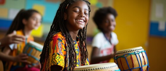 An engaging classroom atmosphere with students presenting their cultures through clothing, music, and artifacts, promoting intercultural dialogue and highlighting the significance of diversity in