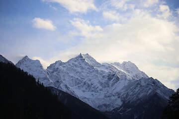 Perfect autumn and snowy mountains in Bipenggou, Sichuan, China