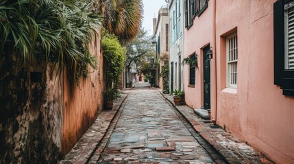 Fototapeta premium Charming Historic Alleyway with Inviting Atmosphere