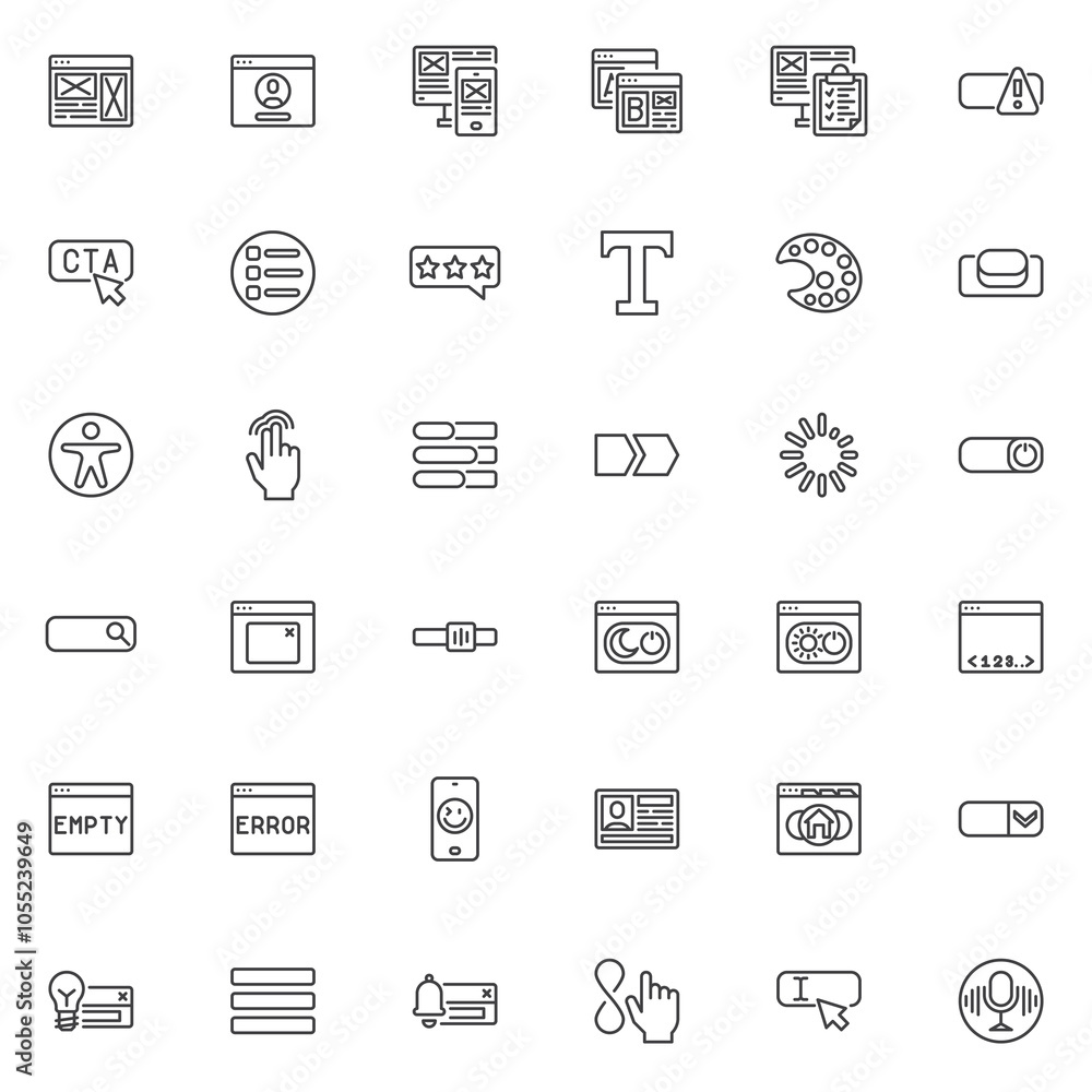Poster web ui-ux design line icons set