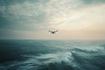 Fototapeta premium flying drone in the distance, with dramatic sky as background , dreamy background, wind flow