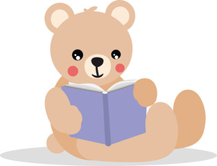 Cute teddy bear sitting reading a book