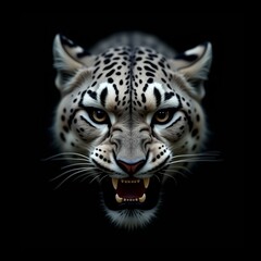 Obraz premium Image of a wild snow leopard head on a black background