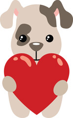 Funny dog with a red heart