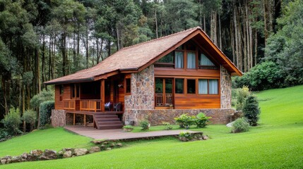 Fototapeta premium Cozy Countryside Cabin with Professional Staging