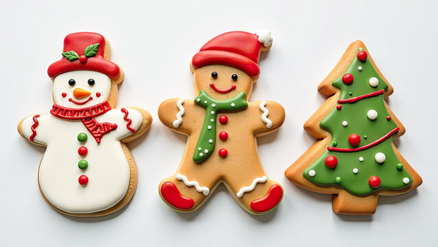 Christmas Cookie Collection Snowman Tree Gingerbread Man - Powered by Adobe