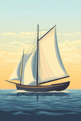 Fototapeta premium Vintage sailboat sailing at sunset with clouds