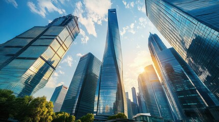 A sleek financial district in Shanghai, highlighting modern skyscrapers