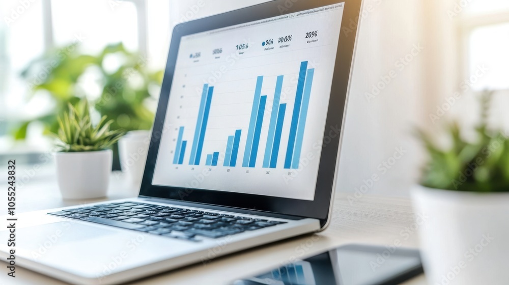 Poster a sleek presentation slide displaying a yearly financial report with a bar chart showing