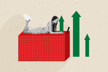 Composite trend artwork sketch image collage of business aim goal target success young woman office...