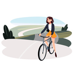 Fototapeta premium Young girl traveling by bicycle