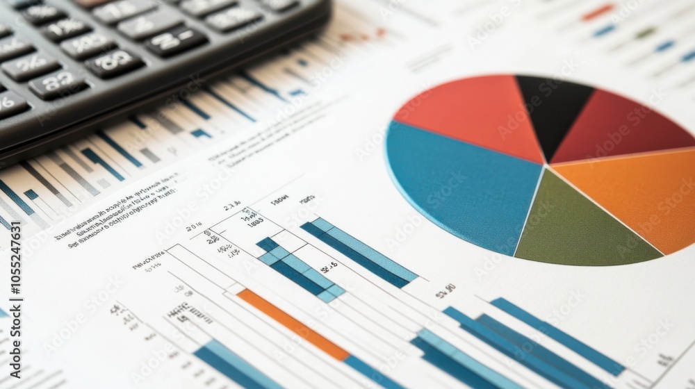 Poster a yearly financial report with a pie chart showing the breakdown of revenue sources