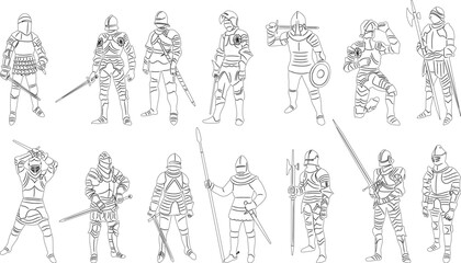 knights set using sketch, outline, vector