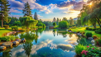 Obraz premium lake in the mountains. lake, water, landscape, nature, sky, river, reflection, forest, summer, tree, trees, pond, green, outdoors, park, cloud, mountain, tranquil, clouds, blue, mountains, scenery, tr