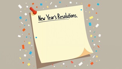 New Year's resolutions note with confetti decoration
