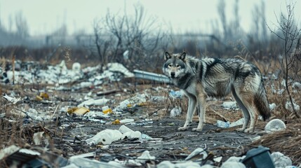 Obraz premium Polluted world. Garbage and waste. Animals suffer from pollution. Ecological disaster concept. AI-generated.
