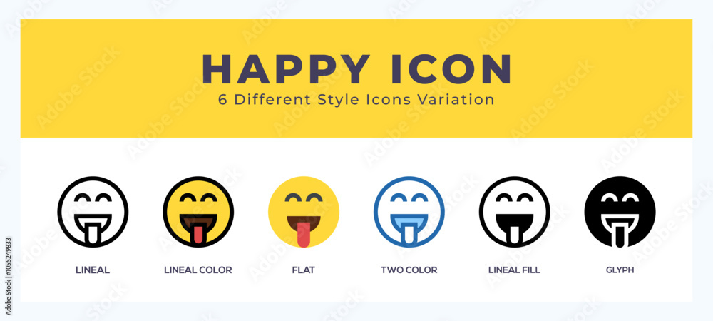 Poster happy icon set with different styles. icons designed in filled. outline. flat. glyph and line colore