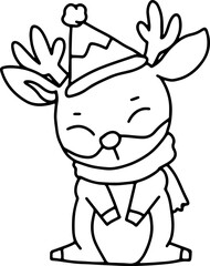 Christmas, cute cartoon, elements, lines, white, coloring, illustration, Santa, card