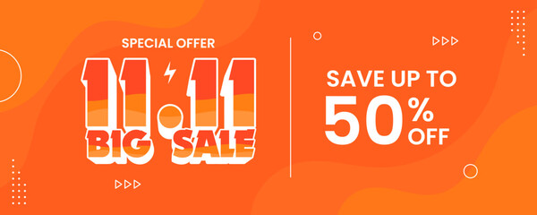 11 11 super sale promo banner with discount offer. 11 11 shopping festival super sale banner. Flash sale special offer banner for social media post or website banner. Flash sale campaign