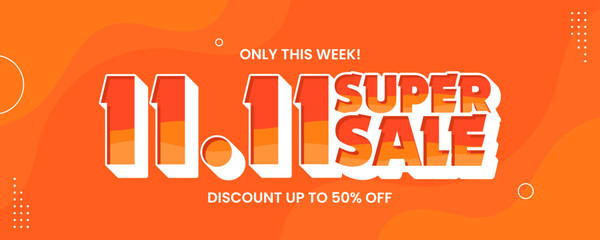 11 11 super sale promo banner with discount offer. 11 11 shopping festival super sale banner. Flash sale special offer banner for social media post or website banner. Flash sale campaign