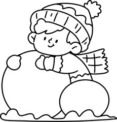 Christmas, cute cartoon, elements, lines, white, coloring, illustration, Santa, card