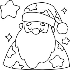 Christmas, cute cartoon, elements, lines, white, coloring, illustration, Santa, card