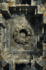 Fototapeta premium Top-down battle map of an ancient, abandoned temple.