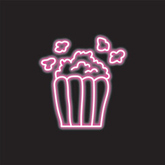 neon popcorn isolated on black background. popcorn icon with glowing neon lines. Vector illustration.