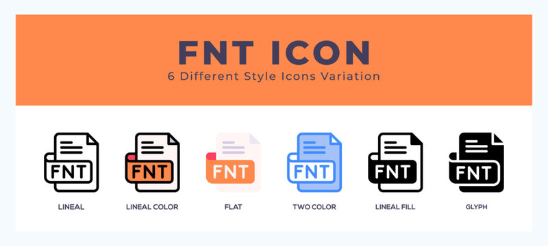 Fnt file icon set with different styles. Vector illustration.