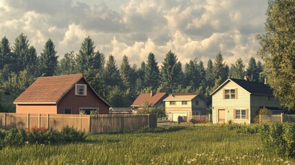 Obraz premium Residential Neighborhood with Lush Green Surroundings