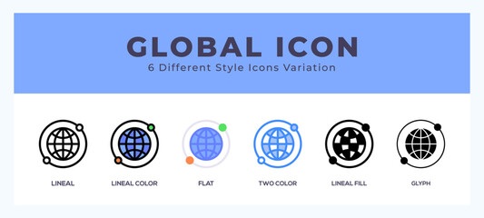 Global icon set pack vector illustration.