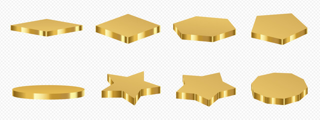 Gold square and star podium. Golden stage and platform. Golden pedestal or scene. Platform for presentation
