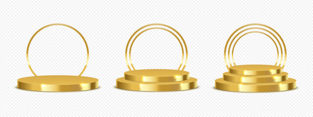 Gold podium. Golden stage and platform. Golden pedestal or scene. Platform for presentation