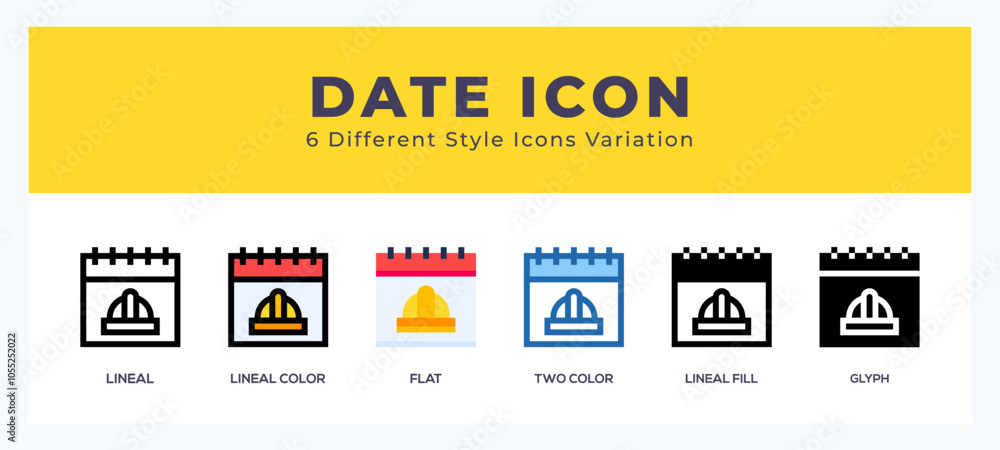 Poster date icon set with different styles. icons designed in filled. outline. flat. glyph and line colored
