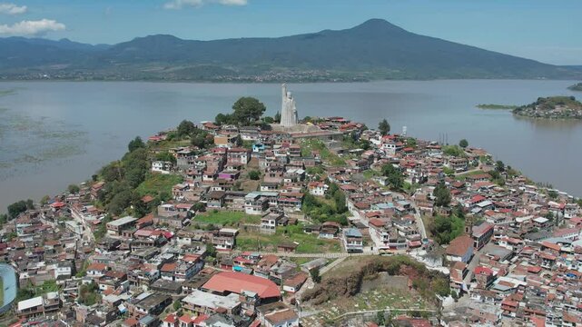 Aerial shot of Janitzio Michoacan in orbit