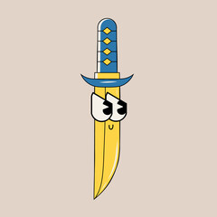 Doodle cute character illustration samurai sword sticker