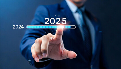 Say Goodbye to the Old Year and Welcome the New Year 2024-2025. Businessmen step into 2025, aiming for success and sustainable growth concepts. Businessmen are ready to take on new challenges in 2025.