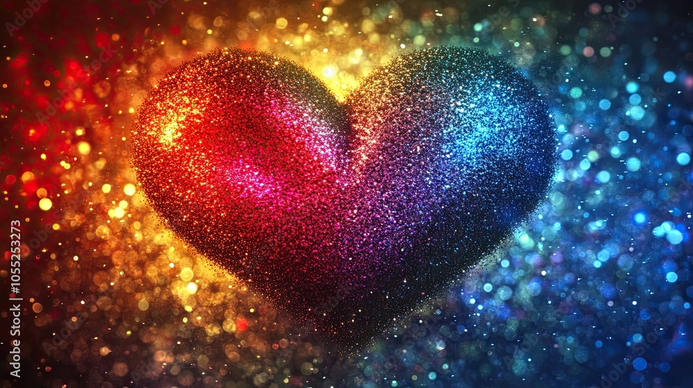 Aufkleber animated abstract background with colorful and shiny heart shaped shimmering particles
