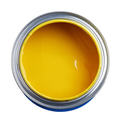Yellow paint in a can on a white isolated background. transparent background