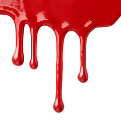 Red paint dripping, isolated on white background. transparent background