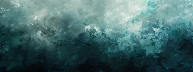 Obraz premium An abstract painting featuring swirling shades of teal and gray, creating a sense of depth and atmospheric movement.
