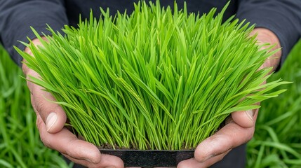 Fresh Green Grass Seedlings in Hands Agriculture Farming Spring Growth