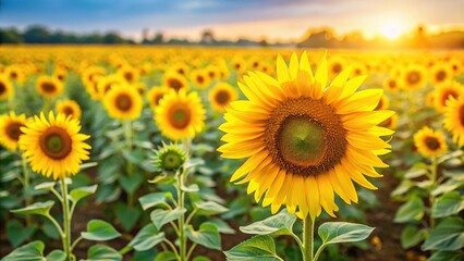 Obraz premium Aromatic sunflower field with tall stalks and bright yellow petals, rural areas, landscape photography