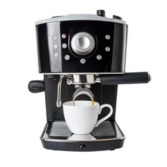 Espresso machine brewing coffee, white isolate background transparent background
