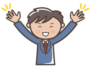 満面の笑顔でバンザイをする男性ビジネスマンのイラスト